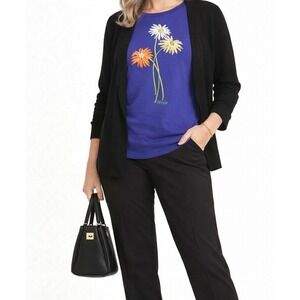 Bob Mackie Wearable Art XL Periwinkle Floral Embroidered T-Shirt Top Women's